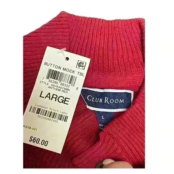 Club Room Mens Button Mock Neck Sweater Size L Anthem Red - Picture 9 of 11